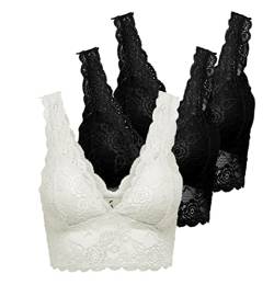 ONLY Damen ONLCHLOE 3-Pack LACE Bra Bügelloser Spitzen BH, Black/2XBLACK + 1XWHITE, L von ONLY