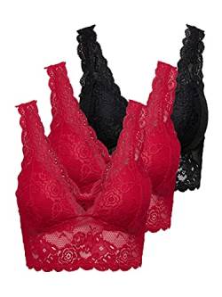 ONLY Damen ONLCHLOE 3-Pack LACE Bra Bügelloser Spitzen BH, High Risk Red/2XHIGH Risk RED, S von ONLY