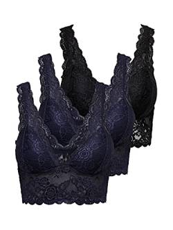 ONLY Damen ONLCHLOE 3-Pack LACE Bra Bügelloser Spitzen BH, Peacoat/2XPEACOAT + 1XBLACK, M von ONLY