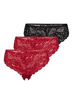 ONLY Damen ONLCHLOE LACE Brazil 3-Pack, High Risk Red/2X HIGH Risk RED, S von ONLY