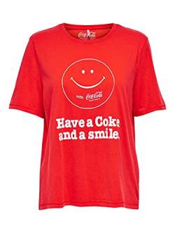 ONLY Damen ONLCOKE Life Boxy S/S Smile TOP Box JRS T-Shirt, High Risk Red, S von ONLY