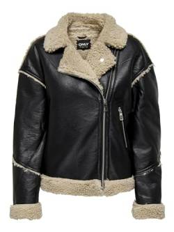 ONLY Damen ONLWILMA Faux Leath Sherpa Jacket CC OTW Jacke, Black/Detail:Moonbeam, L von ONLY