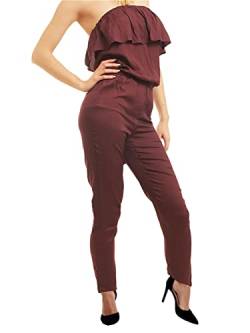 ONLY Damen Off-Shoulder Jumpsuit Overall Einteiler Einfarbig Schulterfrei Onesie, Farbe:Rot, Größe:38 von ONLY