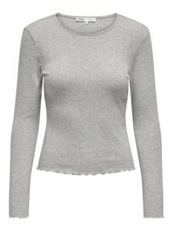 ONLY Damen Einfarbiges Langarm Shirt Basic Rundhals Rollkanten Top Longsleeve Oberteil ONLCARLOTTA, Farben:Grau-2, Größe:XS von ONLY