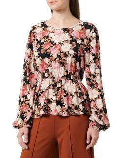 ONLY Damen Onlnova Life L/S Peplum TOP AOP PTM Bluse, Black/AOP:Ay Peony Blossom, Large von ONLY