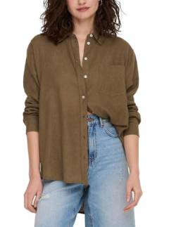 ONLY Damen Oversized Basic Hemd Bluse | Langarm Business Tunika Shirt | Classic Leinen Oberteil ONLTOKYO, Farben:Dunkelbraun, Größe:XL von ONLY