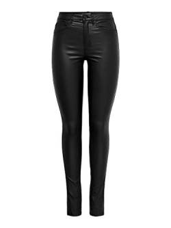 ONLY Damen PU Kunstleder Hose | High Waist Stretch Pants Beschichtet | Coated Biker Denim Jeans ONLROYAL, Farben:Schwarz, Größe:M / 32L, Z-Länge:L32 von ONLY