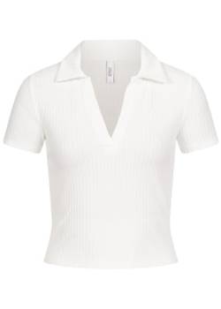ONLY Damen Shirt Cropped Polo Shirt T-Shirt mit Strukturstoff und V-Neck Weiss von ONLY