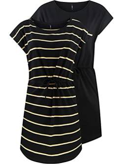 ONLY Damen Sommer Mini Kleid onlMAY S/S Dress 2er Pack Grösse XS S M L XL XXL Gestreift Schwarz 100% Baumwolle, Größe:L, Farbe:Black Double York Yellow von ONLY