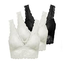 ONLY Damen Spitzen Bustier BH ohne Bügel ONLCHLOE 3-Pack LACE Bra, White/2XWHITE + 1XBLACK, XS von ONLY