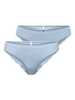 ONLY Damen Spitzen Slips | 2-er Pack String Unterhosen Wäsche | Brazilian Tanga Panty ONLLAURA, Farben:Blau, Größe:XS von ONLY