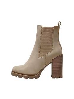 ONLY Damen Stiefeletten Schuhe Chelsea Wildlederoptik mit hohem Absatz ONLBrave Nubuck 15304858 Beige 41 von ONLY