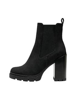 ONLY Damen Stiefeletten Schuhe Chelsea Wildlederoptik mit hohem Absatz ONLBrave Nubuck 15304858 Black 38 von ONLY