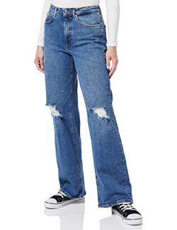 ONLY Damen Straight Leg Denim Jeans | High Waist Gerade Weite Schlag Hose | Wide Destroyed Pants ONLJUICY, Farben:Blau, Größe:27W / 32L, Z-Länge:L32 von ONLY