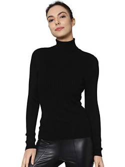 ONLY Damen Struktur Rollkragen Pullover Rundhals Feinstrick Sweater Stretch Oberteil ONLKAROL NOOS, Farben:Schwarz, Größe:L von ONLY