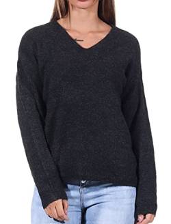 ONLY Damen Warmer Strickpullover | Knitted Basic Stretch Sweater | Langarm V-Ausschnitt Shirt ONLCAMILLA, Farben:Dunkelgrau, Größe:L von ONLY