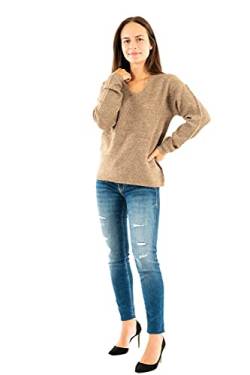 ONLY Damen Warmer Strickpullover | Knitted Basic Stretch Sweater | Langarm V-Ausschnitt Shirt ONLCAMILLA, Farben:Hellbraun, Größe:S von ONLY
