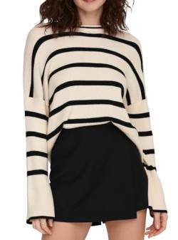 ONLY Damen gestreifter Strickpullover ONLIbi Stripe Pullover mit weiten Ärmeln 15285077 Whitecap Gray Mel/Black L von ONLY