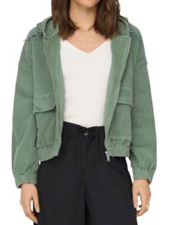 ONLY Damen kurze Cord Jacke ONLKenzie Übergangsjacke mit Kapuze 15246274 Lily Pad M von ONLY