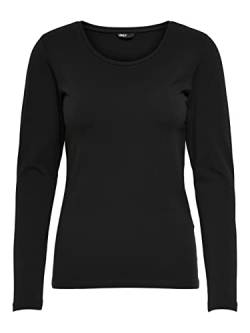 ONLY Longsleeve Damen-Shirt in Schwarz, 15240036 Oberteil aus 95% Baumwolle 5% Elasthan, atmungsaktives Basic Shirt zum Kombinieren M von ONLY