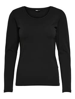 ONLY Longsleeve Damen-Shirt in Schwarz, 15240036 Oberteil aus 95% Baumwolle 5% Elasthan, atmungsaktives Basic Shirt zum Kombinieren S von ONLY
