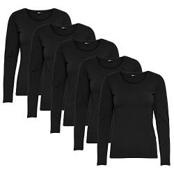 ONLY Longsleeve Damen-Shirt in Schwarz, 15240036 Oberteil aus 95% Baumwolle 5% Elasthan, atmungsaktives Basic Shirt zum Kombinieren S von ONLY