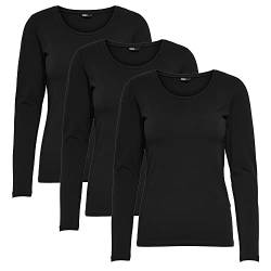 ONLY Longsleeve Damen-Shirt in Schwarz, 15240036 Oberteil aus 95% Baumwolle 5% Elasthan, atmungsaktives Basic Shirt zum Kombinieren XS von ONLY