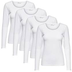 ONLY Longsleeve Damen-Shirt in Weiß, 15240036 Oberteil aus 95% Baumwolle 5% Elasthan, atmungsaktives Basic Shirt zum Kombinieren M von ONLY