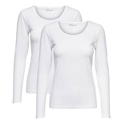 ONLY Longsleeve Damen-Shirt in Weiß, 15240036 Oberteil aus 95% Baumwolle 5% Elasthan, atmungsaktives Basic Shirt zum Kombinieren S von ONLY