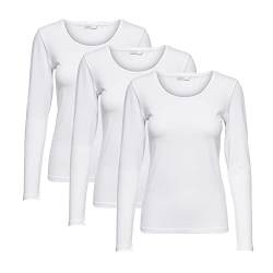 ONLY Longsleeve Damen-Shirt in Weiß, 15240036 Oberteil aus 95% Baumwolle 5% Elasthan, atmungsaktives Basic Shirt zum Kombinieren S von ONLY
