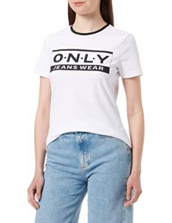 ONLY Women's ONLLEA Fitted S/S Logo TOP Box JRS T-Shirt, Bright White/Print:Logo, M von ONLY