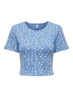 ONLY Women's ONLLINAS SS Croped Tee CS JRS T-Shirt, Provence/AOP:Daisy, L von ONLY