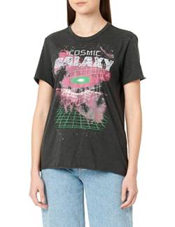 ONLY Women's ONLLUCY REG S/S Universe TOP Box JRS T-Shirt, Black/Print:Galaxy, M von ONLY