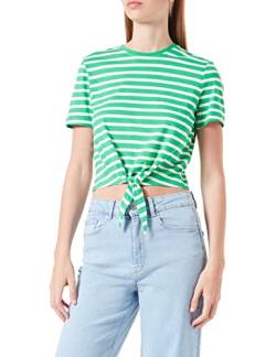 ONLY Women's ONLMAY S/S Short Knot TOP Box JRS T-Shirt, Kelly Green/Stripes:Cloud Dancer (dina), XL von ONLY