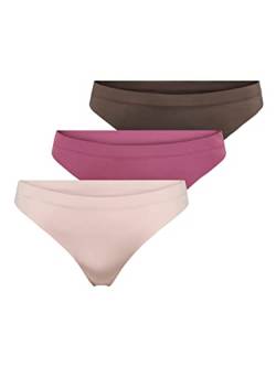 ONLY Women's ONLTRACY Bonded Thong NOOS 3-PK Tanga, Chicory Coffee/Pack:+ Dry Rose + Sepia Rose, S von ONLY