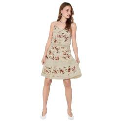 Only Damen Kleid Karmen Anne Träger-Kleid mit Blumen-Muster 15177478 Creme brûlée: Rose Flower 34 EU von ONLY