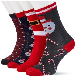 Only Womens ONLSANNE Socken, Urban Red/Pattern:4-Pack Xmas, ONE Size von ONLY