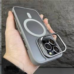 ONNAT Für iPhone 15 Pro Max magnetische Matte Handyhülle für iPhone 11 12 13 14 15 Plus Objektivhalter Ständer Schutzhülle, Gary magnetische Hülle, für iPhone 11 Pro von ONNAT