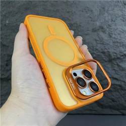 ONNAT Für iPhone 15 Pro Max magnetische Matte Handyhülle für iPhone 11 12 13 14 15 Plus Objektivhalter Ständer Schutzhülle, orange magnetische Hülle, für iPhone 15 Plus von ONNAT