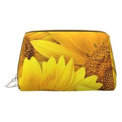 Kosmetiktasche mit Sonnenblumen-Motiv und gelben Blumen, große Kapazität, für Damen, weicher Druck, Ledertasche, weiß, Einheitsgröße von ONNEXO