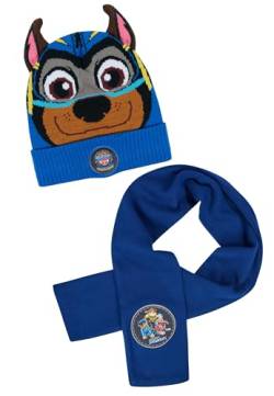 Paw Patrol Chase Jungen Kinder Winter-Set Beanie Winter-Mütze mit Ohren + Schal von ONOMATO!