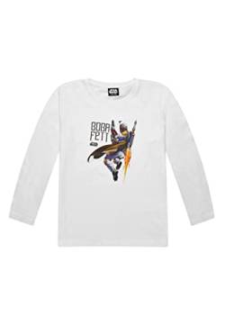 Star Wars Boba Fett Jungen Langarm-Shirt Kinder Longsleeve Weiß, Größe Kids:134-140 von ONOMATO!