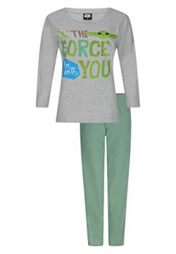 Star Wars Yoda Damen Schlafanzug Lang Pyjama-Set Langarm-Shirt mit Schlafhose (as3, Alpha, x_l, Regular, Regular) von ONOMATO!