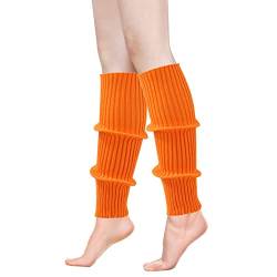 ONUPGO Stulpen für Frauen 80er Jahre Party Zubehör 80er Jahre Neon stricken gerippte Stulpen Mädchen Junior Winter Stulpen Socken (Bright Orange) von ONUPGO