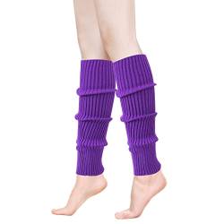 ONUPGO Stulpen für Frauen 80er Jahre Party Zubehör 80er Jahre Neon stricken gerippte Stulpen Mädchen Junior Winter Stulpen Socken (Bright Purple) von ONUPGO