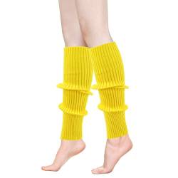 ONUPGO Stulpen für Frauen 80er Jahre Party Zubehör 80er Jahre Neon stricken gerippte Stulpen Mädchen Junior Winter Stulpen Socken (Bright Yellow) von ONUPGO