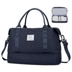 Reise-Wochenendtasche für Damen, Handgepäcktasche mit Schuhfach und Trolleyhülle, persönliche Gegenstände, A-Marineblau mit Schuhfach, Reisetasche von ONXTHIN