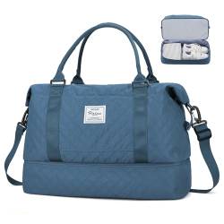 Reise-Wochenendtasche für Damen, Handgepäcktasche mit Schuhfach und Trolleyhülle, persönliche Gegenstände, A-Teal Blue mit Schuhfach, Reisetasche von ONXTHIN