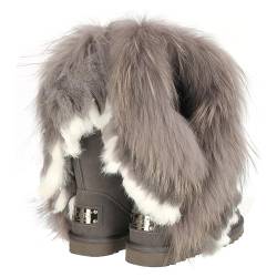 OOG Boots, Winterstiefel für kaltes Wetter für Frauen, Fell Pelz Langstiefeln echtes Leder Schuhe Winterstiefeln Boot, wasserdichte Schneeschuhe, ganztägiger Komfort, warm (8020 Grey, numeric_42) von OOG