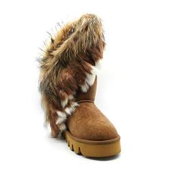 OOG Boots, Winterstiefel für kaltes Wetter für Frauen, Fell Pelz Langstiefeln echtes Leder Schuhe Winterstiefeln Boot, wasserdichte Schneeschuhe, ganztägiger Komfort, warm (8028 Camel, numeric_37) von OOG